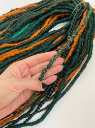 Synthetic redheads dreads extensions, Ginger and Green DE dreadlocks CROCHET GREEN DREADS