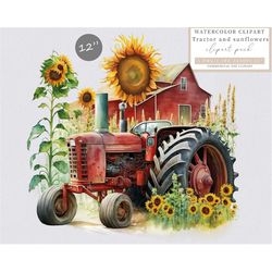 Tractor  and field of sunflowers clip art, Tractor clip art, Sunflowers clip art, Farm clip art, Card making