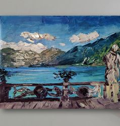 Lake Como art Original art Oil painting Italy painting Como art Villa Balbianello art Original painting Impasto oil art