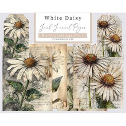 White daisy junk journal, Junk Journal Printable Papers, Scrapbooking Papers, Collage Sheets, Daisy Papers,