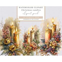 candle clip art, christmas candle clip art,  christmas clip art, winter clip art, holiday clip art, watercolor candle cl