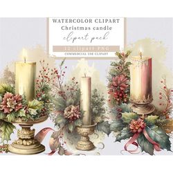 christmas candle clip art, candle clip art, christmas clip art, winter clip art, holiday clip art, watercolor candle cli