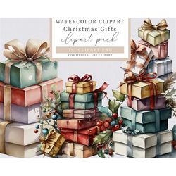 christmas gift clipart, gift clipart, gift box clipart, watercolor christmas clipart, christmas clipart, christmas subli