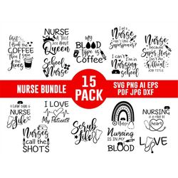 NURSE SVG 15 BUNDLE, Nurse Designs,Nurse Bundle,Nurse Hat Svg, Silhouette Svg,Nurse Svg, Stethoscope Svg, Cut Files Cric