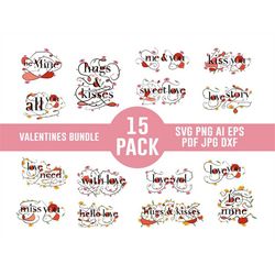 VALENTINE SVG 15 BUNDLE, Valentine Designs,Valentine Bundle,Love Svg,Silhouette Svg,Heart Svg,Flower Svg, Cut Files Cric