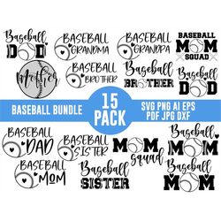 Baseball SVG 15 BUNDLE,Baseball SVG,Baseball Family Svg,Baseball Dad Svg,Baseball Mom Svg,Baseball Design,Cut Files Cric