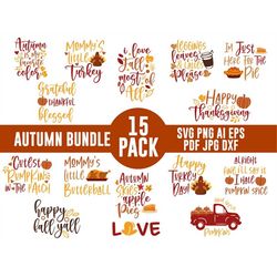 Autumn 15 Bundle, Autumn Svg, Happy Fall Svg,Fall Design,Thankful Svg Design, Thanksgiving Svg, Cut Files for Cricut, Di