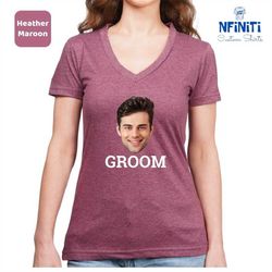 custom photo groom v neck shirt, bachelor party groom picture v-neck tee, personalized photo print v neck t-shirts, cust