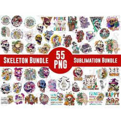 55  Skeleton Png Sublimation Design Bundle, Hand Drawn Skeleton Png, Skeleton Clipart, Skeleton Png Bundle, Skull Png, D