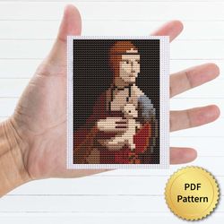 The Lady with an Ermine by Leonardo Da Vinci Cross Stitch Pattern. Miniature Art, Easy Tiny
