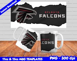 Falcons Mug Design Png, Sublimate Mug Template, Falcons Mug Wrap, Sublimate Football Design PNG, Instant Download