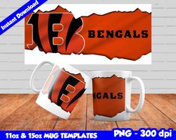 Bengals Mug Design Png, Sublimate Mug Template, Bengals Mug Wrap, Sublimate Football Design PNG, Instant Download