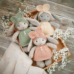bunny knitting pattern, knitted amigurumi animal toy