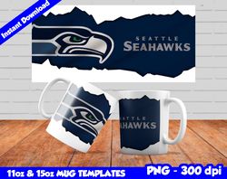 Seahawks Mug Design Png, Sublimate Mug Template, Seahawks Mug Wrap, Sublimate Football Design PNG, Instant Download