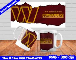 Commanders Mug Design Png, Sublimate Mug Template, Commanders Mug Wrap, Sublimate Football Design PNG, Instant Download