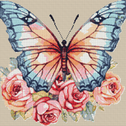 Watercolor Monarch Butterfly and Flowers Counted Cross Stitch PDF Pattern, Spring Flowers, Hand Embroidery