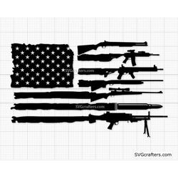 American Gun Flag with 24 Inch Width, Rifle flag svg, Guns svg, 2nd Amendment svg, Distressed flag svg - Printable, Cric