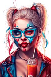 Image of a Beautiful Girl in Colorful Glasses with a Cocktail