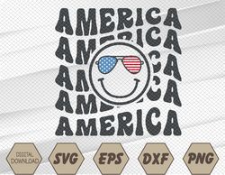 America Smiley Retro Graphic svg, Fourth of July Flag Svg, Eps, Png, Dxf, Digital Download