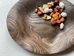 Hand carved wooden plate, bog oak plate, hand carved wooden utensils, natural bog oak, natural staining of oak