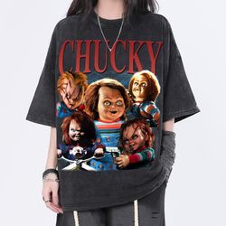 Chucky Vintage Washed Shirt, Horror Series Movie Homage Graphic Unisex T-Shirt, Retro 90s Fans Tee Gift