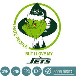 Grinch Santa Christmas Svg, I Hate People But I Love My Jets Svg, New York Jets Svg, NFL Teams Svg, Digital Download