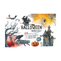 Halloween Watercolor Art Collection Png, Trick or Treat Images & Clip art for Kids, High Quality Halloween Printable Art