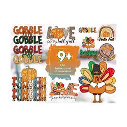 9 Files Fall Thanksgiving Bundle SVG Sublimation, Gobble Svg