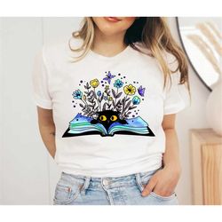 Wildflowers Book Shirt Cat Book Shirt Book Lovers T-shirt Gift for Book Lover Gift For Bookish Book Gift For Teachers Re