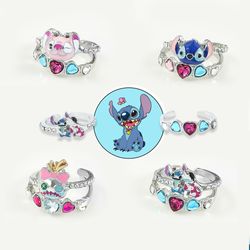 Disney Cartoon Stitch Ring Lilo Stitch Anime Periphery Fashion Jewelry Double-Deck Charm Finger Rings