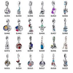 Disney Princess S925 Silver Charms Cute Cartoon Stitch Mickey Beads Fashion Hand Pendant Jewelry Festival