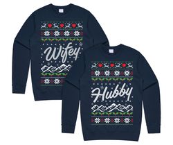 Hubby Wifey Matching Christmas Jumper Sweater Sweatshirt Xmas Ugly His Hers