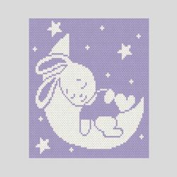 Loop yarn finger knitted Bunny on the Moon blanket pattern PDF Download