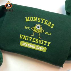 Monsters University Embroidered Crewneck, Disney Monsters Sweatshirt, Monsters Inc Embroidered Hoodie, Unisex T-shirt