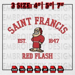 St Francis Red Flash Embroidery files, NCAA Embroidery Designs, St Francis Red Flash Machine Embroidery Pattern