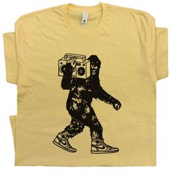 Bigfoot T Shirt 80s Hip Hop Shirt Cool DJ Sasquatch Shirts Mens Womens Ladies Weird Funny Graphic Tee Vintage Stereo Ret