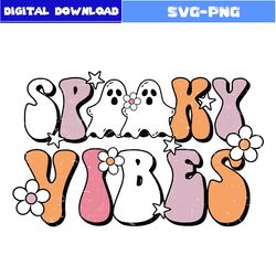 Spooky Vibes Svg, Ghost And Flower Svg, Ghost Svg, Flower Svg, Retro Halloween Svg, Halloween Svg, Png Digital File