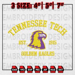 Tennessee Tech Golden Eagles Embroidery files, NCAA Embroidery Designs, Tennessee Tech Machine Embroidery Pattern