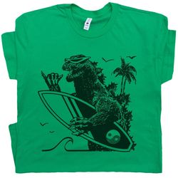 Dinosaur Surfing T Shirt Vintage Surf T Shirts Cool Surfer Tees 80s 70s Surfboard Gift For Men Women Kids Teen Hawaii Re