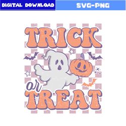 Trick Or Treat Svg, Pumpkin And Ghost Svg, Pumpkin Svg, Bat Svg, Retro Halloween Svg, Halloween Svg, Png Digital File