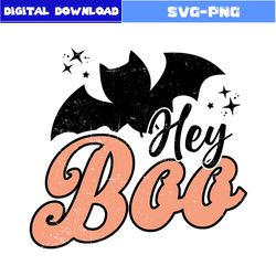 Hey Boo Svg, Bat Svg, Retro Halloween Svg, Halloween Svg, Png Digital File