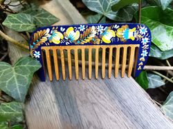 Wooden Comb, Hand painted wood comb, Floral comb, Natural wooden comb, Petrykivka painting, Ukrainian folk art, Royal bl