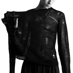 Gothic punk sweater, holed grunge pullover, distressed jumper, vegan gothic clothes, fishnet sweater, rock pullover