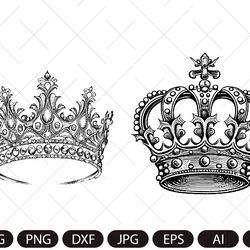 Crown diadem vector/Queen crown/King's crown vintage sketch drawing clipart/Digital illustration