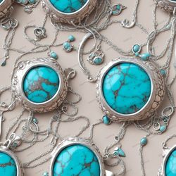 Shabby Chic Turquoise and Silver Chains 42 Seamless Tileable Repeating Pattern