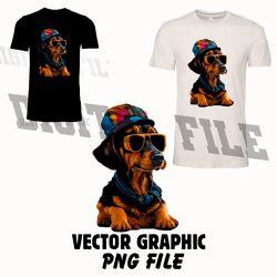 Cute Dachshund in Sunglasses and a Cap PNG Files Sublimation Digital Vector File