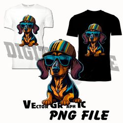 Cute Dachshund in Sunglasses and a Cap PNG Files Sublimation Digital Vector File
