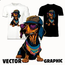 Dachshund in Sunglasses and a Cap PNG Files Sublimation Digital Vector File