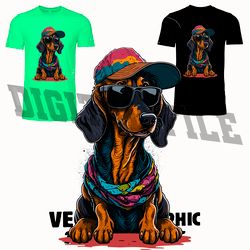 Dachshund in Sunglasses and a Cap PNG Files Sublimation Digital Vector File