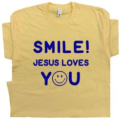 cool christian t shirt with funny saying smile jesus loves you jesus t shirt religious christian graphic tee for men wom